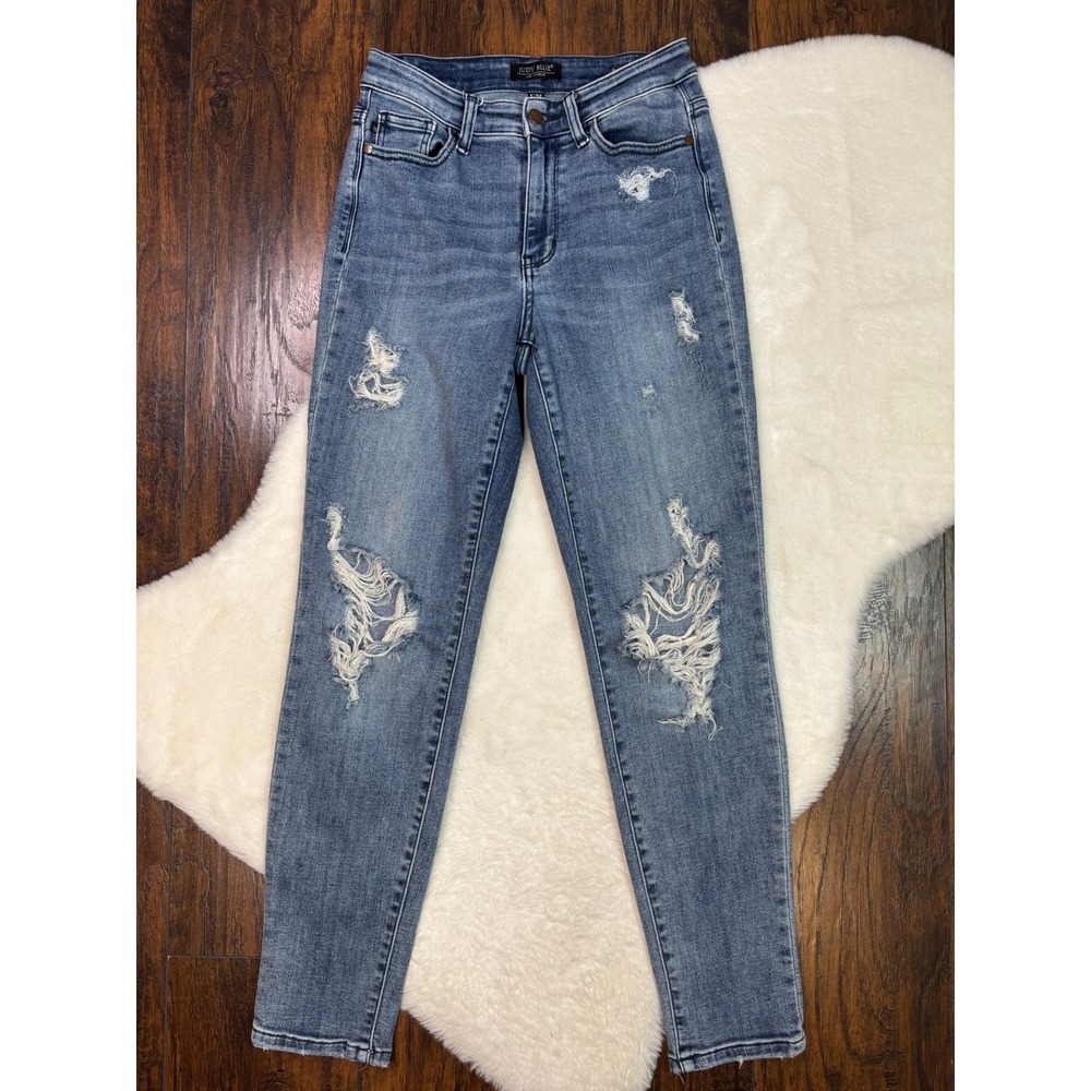 Judy Blue Boyfriend Jeans 1/25 Distressed Ripped Mid-Rise Stretch Women